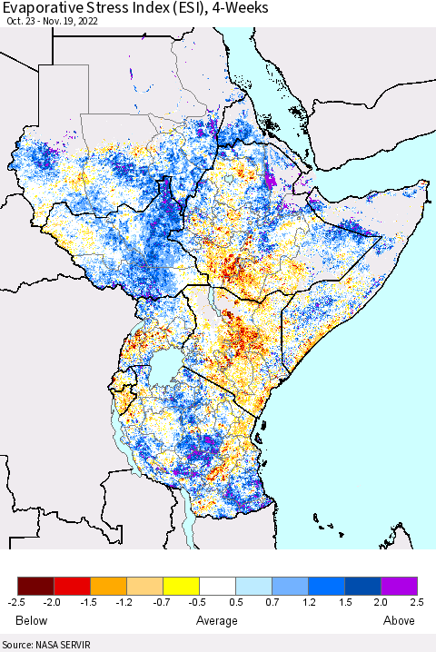 Eastern Africa Evaporative Stress Index (ESI), 4-Weeks Thematic Map For 11/14/2022 - 11/20/2022