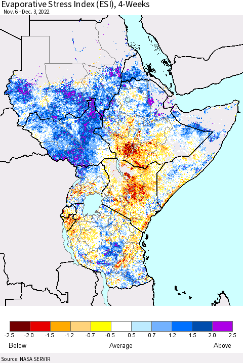 Eastern Africa Evaporative Stress Index (ESI), 4-Weeks Thematic Map For 11/28/2022 - 12/4/2022