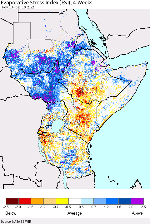 Eastern Africa Evaporative Stress Index (ESI), 4-Weeks Thematic Map For 12/5/2022 - 12/11/2022
