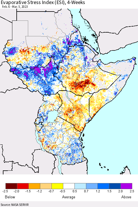 Eastern Africa Evaporative Stress Index (ESI), 4-Weeks Thematic Map For 2/27/2023 - 3/5/2023