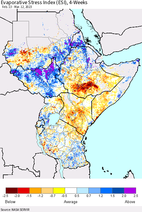 Eastern Africa Evaporative Stress Index (ESI), 4-Weeks Thematic Map For 3/6/2023 - 3/12/2023