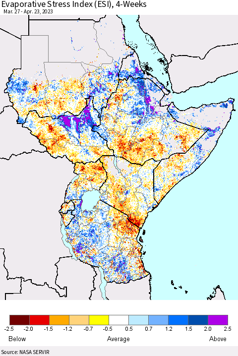 Eastern Africa Evaporative Stress Index (ESI), 4-Weeks Thematic Map For 4/17/2023 - 4/23/2023