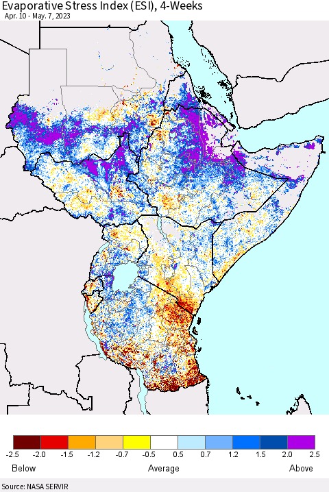 Eastern Africa Evaporative Stress Index (ESI), 4-Weeks Thematic Map For 5/1/2023 - 5/7/2023