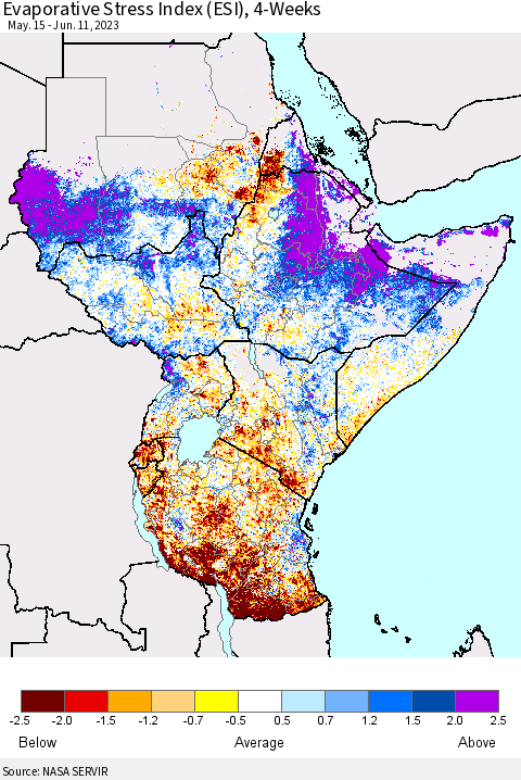 Eastern Africa Evaporative Stress Index (ESI), 4-Weeks Thematic Map For 6/5/2023 - 6/11/2023