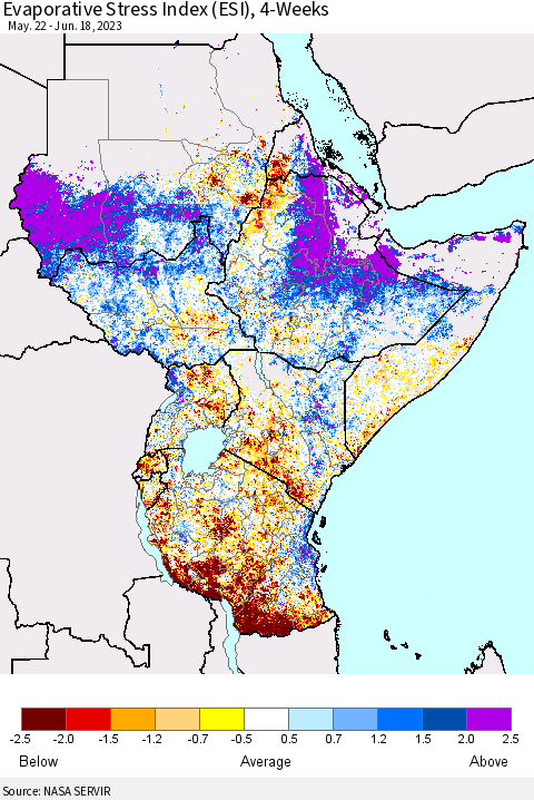 Eastern Africa Evaporative Stress Index (ESI), 4-Weeks Thematic Map For 6/12/2023 - 6/18/2023