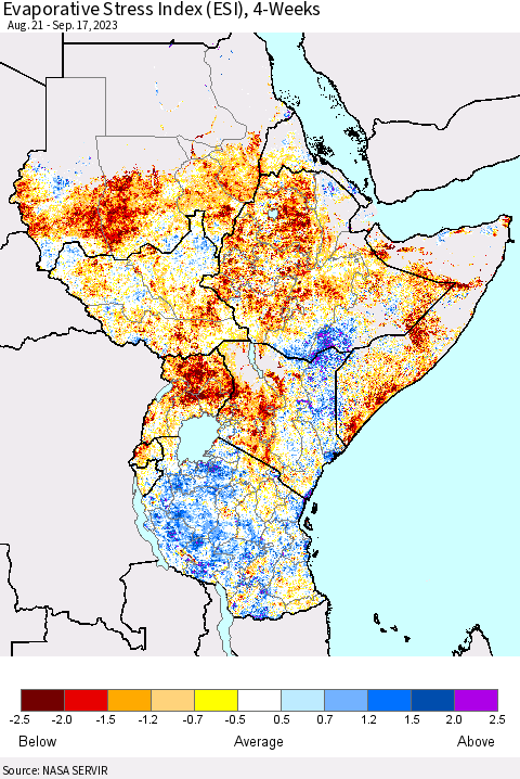 Eastern Africa Evaporative Stress Index (ESI), 4-Weeks Thematic Map For 9/11/2023 - 9/17/2023