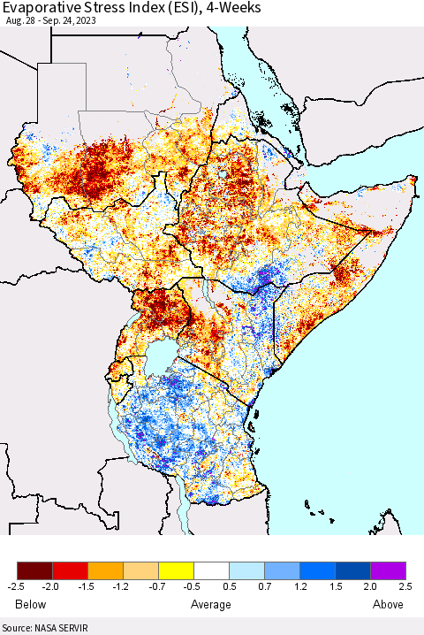 Eastern Africa Evaporative Stress Index (ESI), 4-Weeks Thematic Map For 9/18/2023 - 9/24/2023