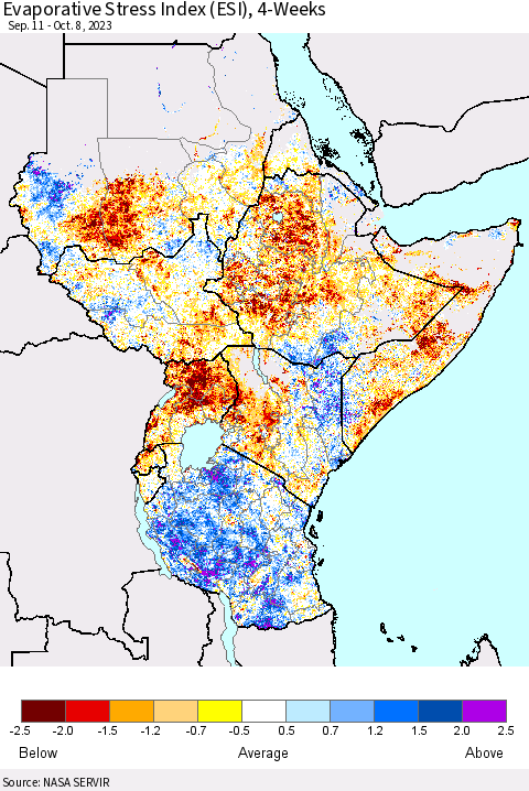 Eastern Africa Evaporative Stress Index (ESI), 4-Weeks Thematic Map For 10/2/2023 - 10/8/2023