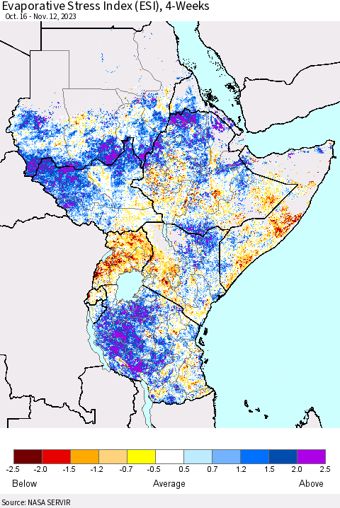 Eastern Africa Evaporative Stress Index (ESI), 4-Weeks Thematic Map For 11/6/2023 - 11/12/2023