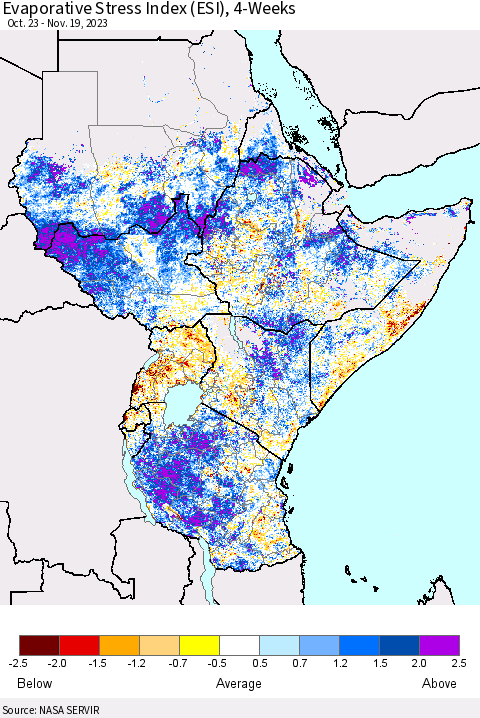 Eastern Africa Evaporative Stress Index (ESI), 4-Weeks Thematic Map For 11/13/2023 - 11/19/2023