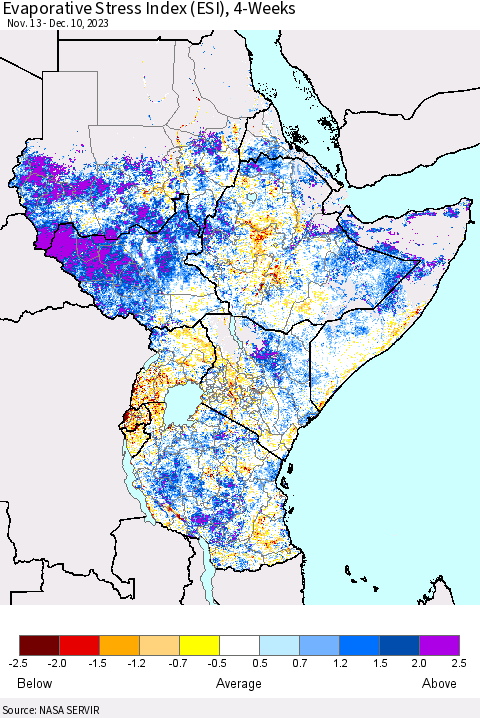 Eastern Africa Evaporative Stress Index (ESI), 4-Weeks Thematic Map For 12/4/2023 - 12/10/2023
