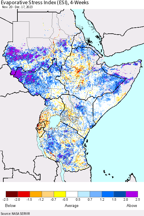 Eastern Africa Evaporative Stress Index (ESI), 4-Weeks Thematic Map For 12/11/2023 - 12/17/2023