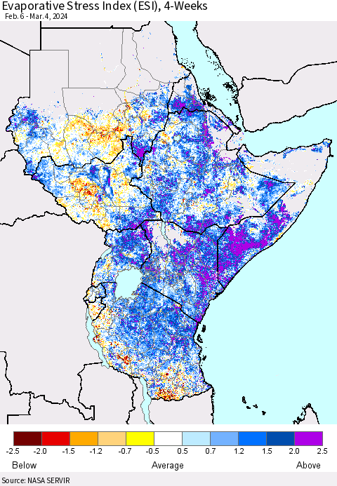 Eastern Africa Evaporative Stress Index (ESI), 4-Weeks Thematic Map For 3/4/2024 - 3/10/2024