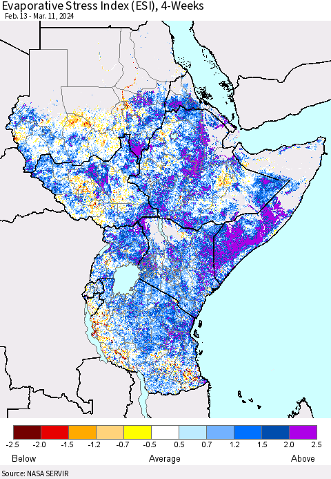 Eastern Africa Evaporative Stress Index (ESI), 4-Weeks Thematic Map For 3/11/2024 - 3/17/2024