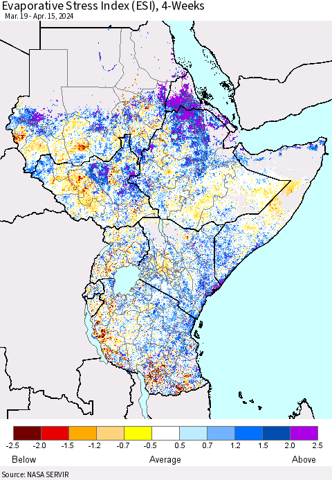 Eastern Africa Evaporative Stress Index (ESI), 4-Weeks Thematic Map For 4/15/2024 - 4/21/2024