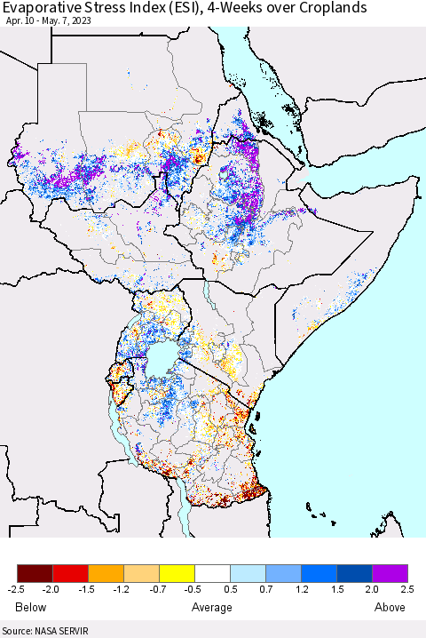 Eastern Africa Evaporative Stress Index (ESI), 4-Weeks over Croplands Thematic Map For 5/1/2023 - 5/7/2023