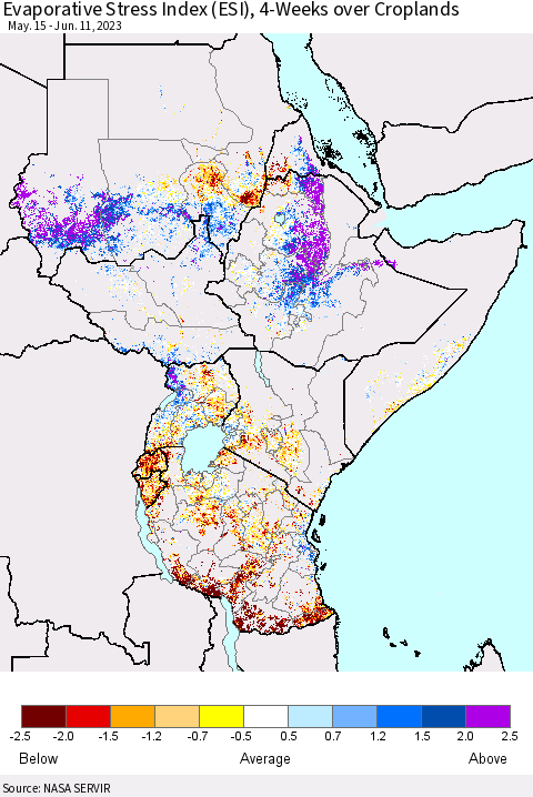 Eastern Africa Evaporative Stress Index (ESI), 4-Weeks over Croplands Thematic Map For 6/5/2023 - 6/11/2023