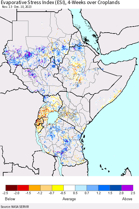 Eastern Africa Evaporative Stress Index (ESI), 4-Weeks over Croplands Thematic Map For 12/4/2023 - 12/10/2023