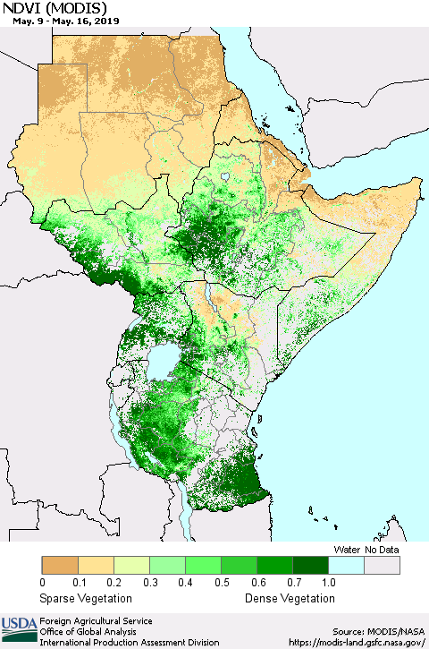 Eastern Africa NDVI (MODIS-Terra) Thematic Map For 5/11/2019 - 5/20/2019