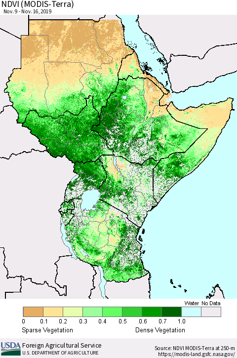Eastern Africa NDVI (MODIS-Terra) Thematic Map For 11/11/2019 - 11/20/2019