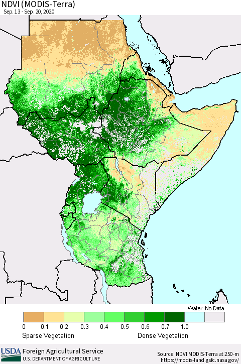 Eastern Africa NDVI (Terra-MODIS) Thematic Map For 9/11/2020 - 9/20/2020