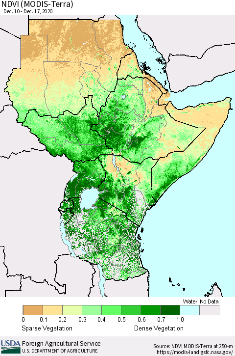 Eastern Africa NDVI (Terra-MODIS) Thematic Map For 12/11/2020 - 12/20/2020
