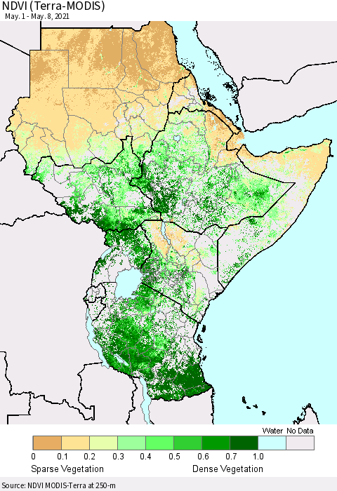 Eastern Africa NDVI (Terra-MODIS) Thematic Map For 5/1/2021 - 5/8/2021