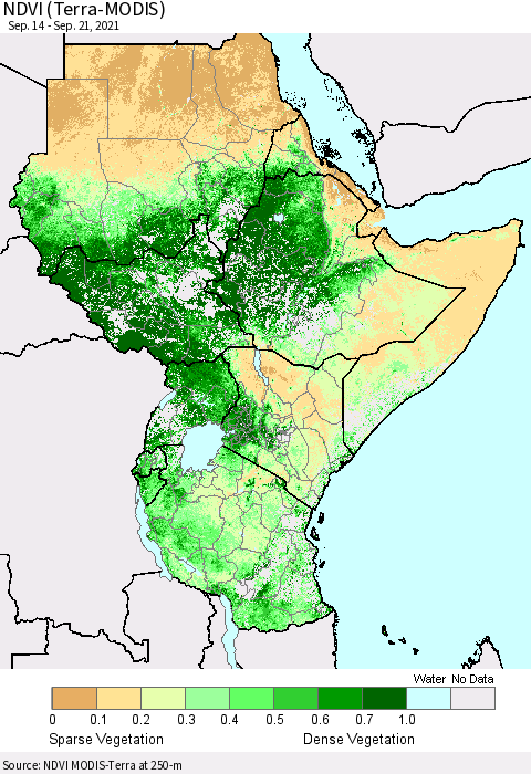Eastern Africa NDVI (Terra-MODIS) Thematic Map For 9/14/2021 - 9/21/2021