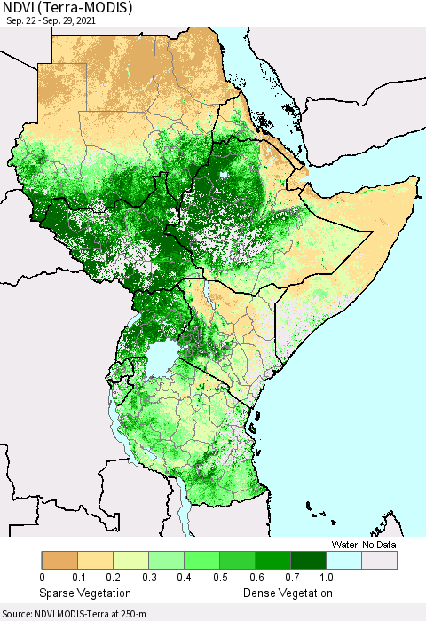 Eastern Africa NDVI (Terra-MODIS) Thematic Map For 9/22/2021 - 9/29/2021