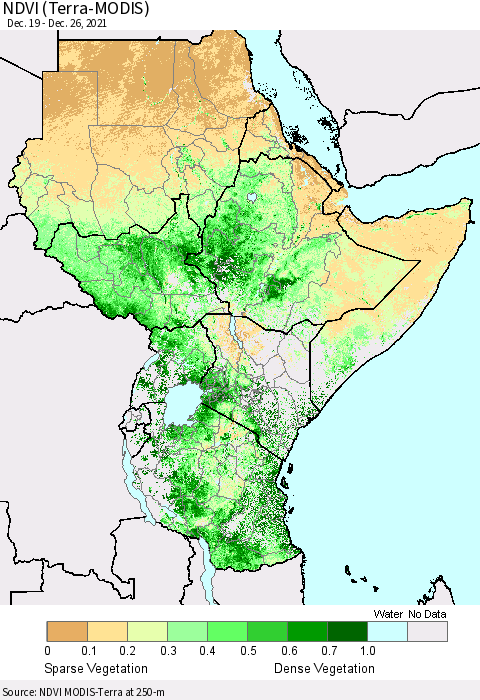 Eastern Africa NDVI (Terra-MODIS) Thematic Map For 12/19/2021 - 12/26/2021