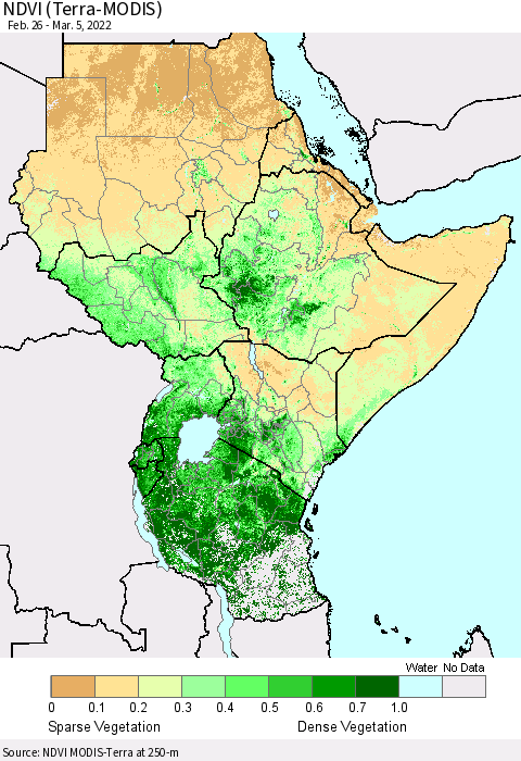 Eastern Africa NDVI (Terra-MODIS) Thematic Map For 2/26/2022 - 3/5/2022