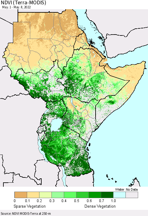 Eastern Africa NDVI (Terra-MODIS) Thematic Map For 5/1/2022 - 5/8/2022