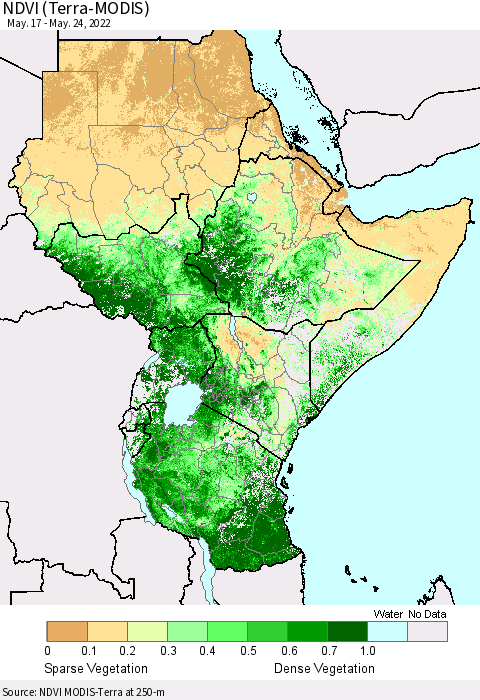 Eastern Africa NDVI (Terra-MODIS) Thematic Map For 5/17/2022 - 5/24/2022