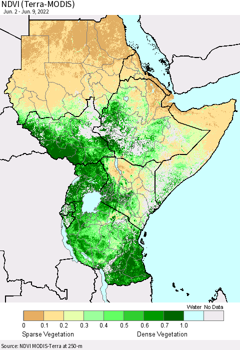 Eastern Africa NDVI (Terra-MODIS) Thematic Map For 6/2/2022 - 6/9/2022