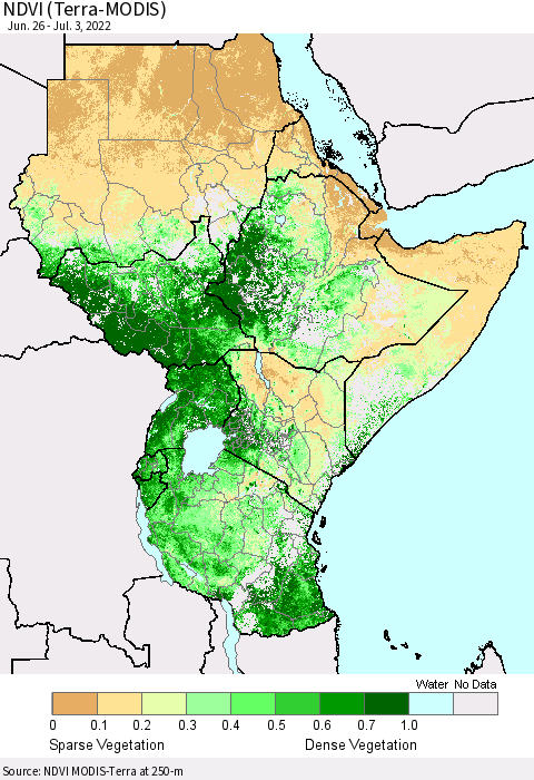 Eastern Africa NDVI (Terra-MODIS) Thematic Map For 6/26/2022 - 7/3/2022