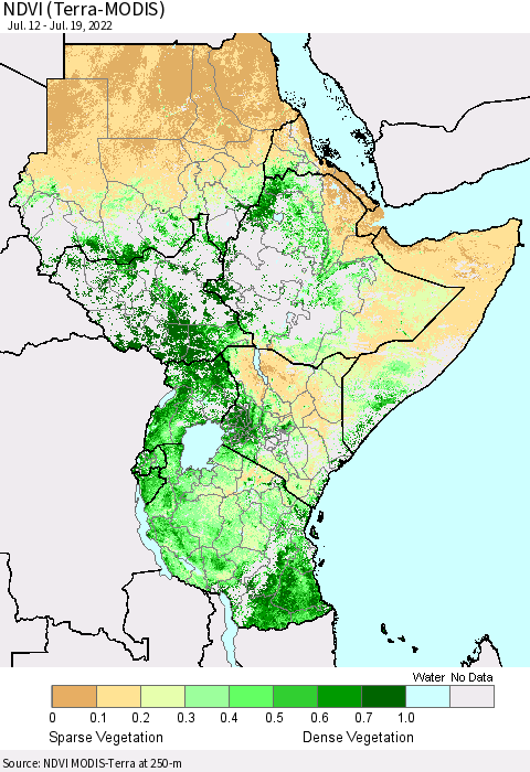 Eastern Africa NDVI (Terra-MODIS) Thematic Map For 7/12/2022 - 7/19/2022