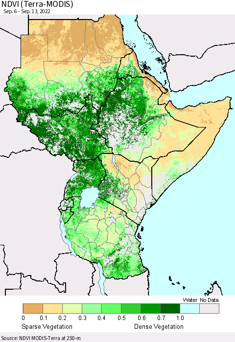 Eastern Africa NDVI (Terra-MODIS) Thematic Map For 9/6/2022 - 9/13/2022