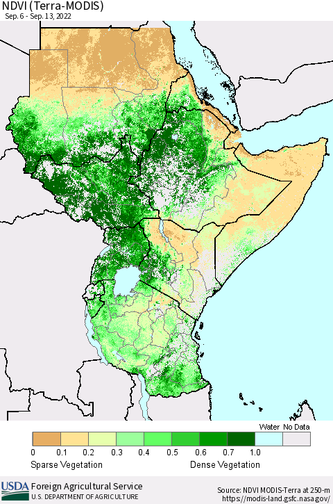 Eastern Africa NDVI (Terra-MODIS) Thematic Map For 9/11/2022 - 9/20/2022