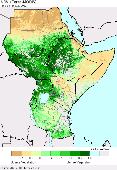 Eastern Africa NDVI (Terra-MODIS) Thematic Map For 9/14/2022 - 9/21/2022