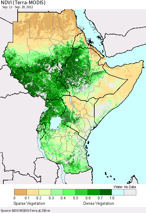 Eastern Africa NDVI (Terra-MODIS) Thematic Map For 9/22/2022 - 9/29/2022
