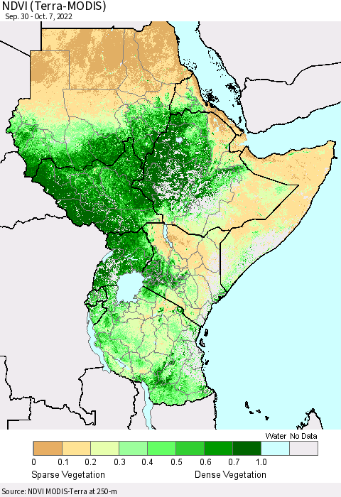 Eastern Africa NDVI (Terra-MODIS) Thematic Map For 9/30/2022 - 10/7/2022