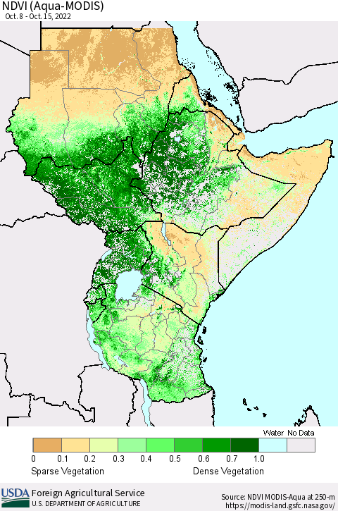 Eastern Africa NDVI (Terra-MODIS) Thematic Map For 10/11/2022 - 10/20/2022
