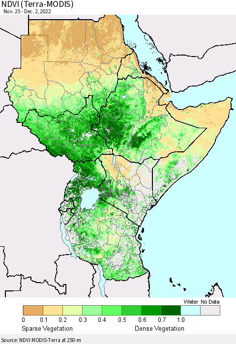 Eastern Africa NDVI (Terra-MODIS) Thematic Map For 11/25/2022 - 12/2/2022
