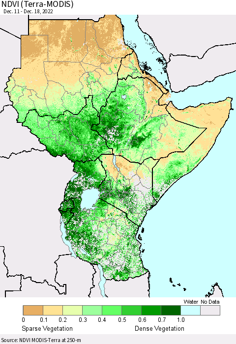 Eastern Africa NDVI (Terra-MODIS) Thematic Map For 12/11/2022 - 12/18/2022
