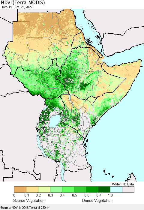 Eastern Africa NDVI (Terra-MODIS) Thematic Map For 12/19/2022 - 12/26/2022