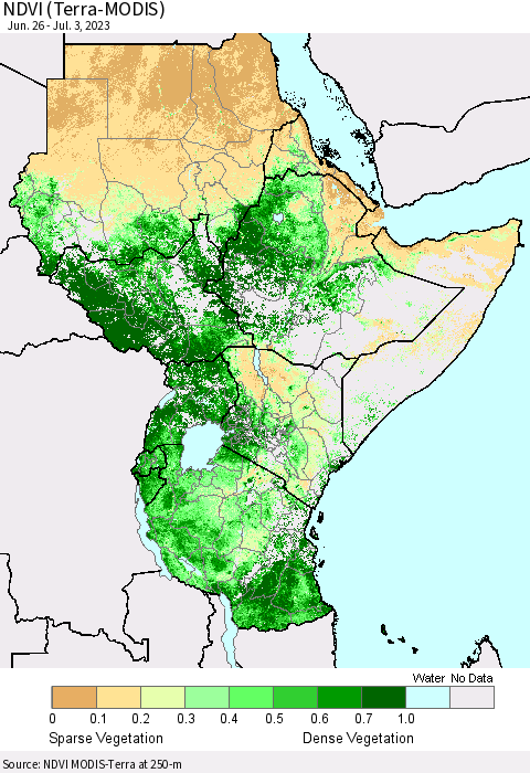 Eastern Africa NDVI (Terra-MODIS) Thematic Map For 6/26/2023 - 7/3/2023