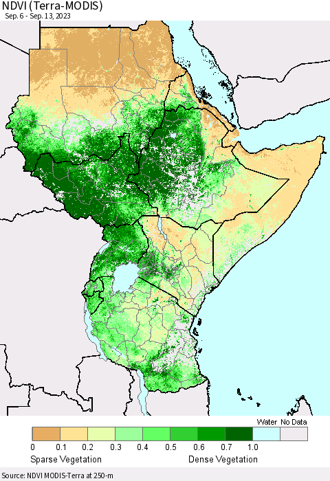 Eastern Africa NDVI (Terra-MODIS) Thematic Map For 9/6/2023 - 9/13/2023