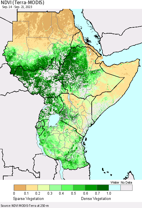 Eastern Africa NDVI (Terra-MODIS) Thematic Map For 9/14/2023 - 9/21/2023
