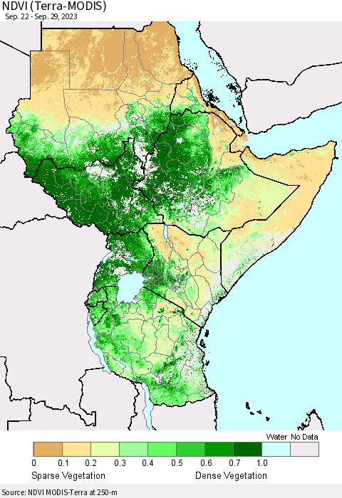 Eastern Africa NDVI (Terra-MODIS) Thematic Map For 9/22/2023 - 9/29/2023