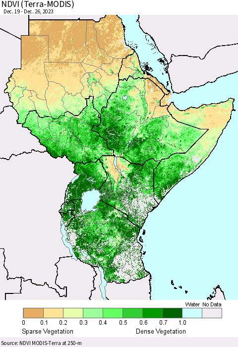 Eastern Africa NDVI (Terra-MODIS) Thematic Map For 12/19/2023 - 12/26/2023